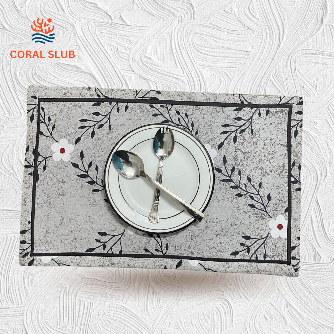 Leafy Bloom Cotton Placemats, 12" x 18", Set of 2 - Coral Slub -